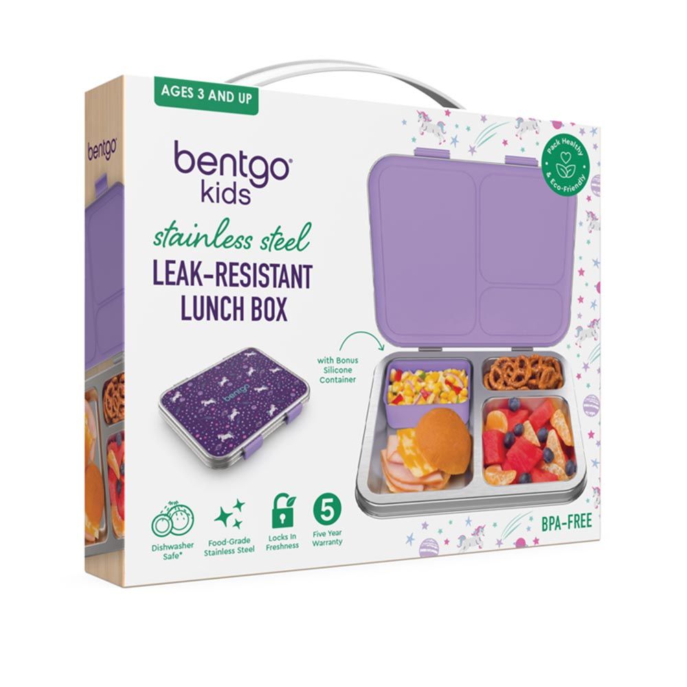 Bentgo - 3 Compartments Kids Prints Lunchbox - Stainless Steel - Unicorn