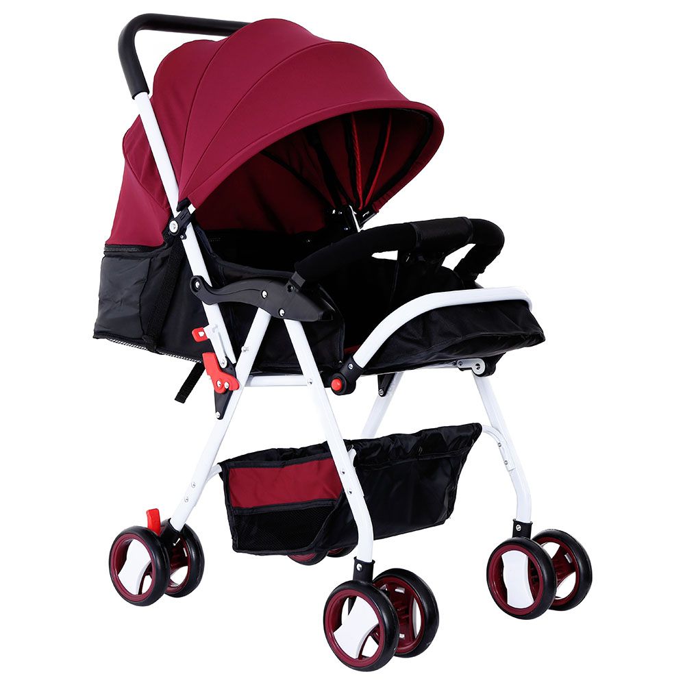 Baby Plus - Stroller Cum Pram - Wine Red & Black