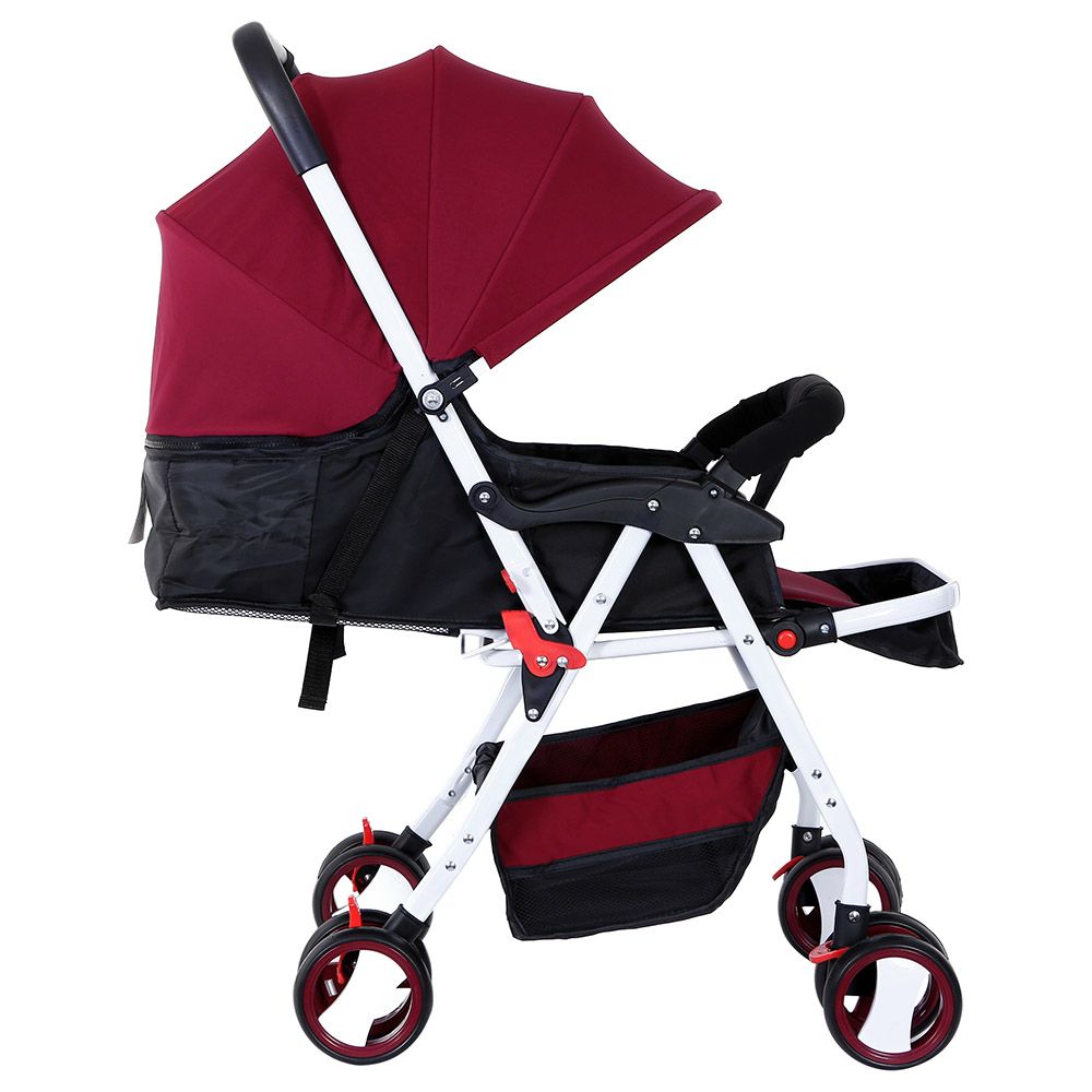 Baby Plus - Stroller Cum Pram - Wine Red & Black