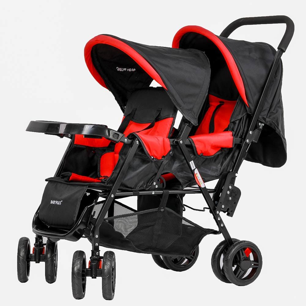 Baby Plus - Twin Stroller With Reclining Seat - Red