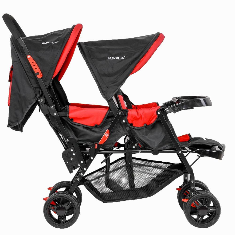 Baby Plus - Twin Stroller With Reclining Seat - Red