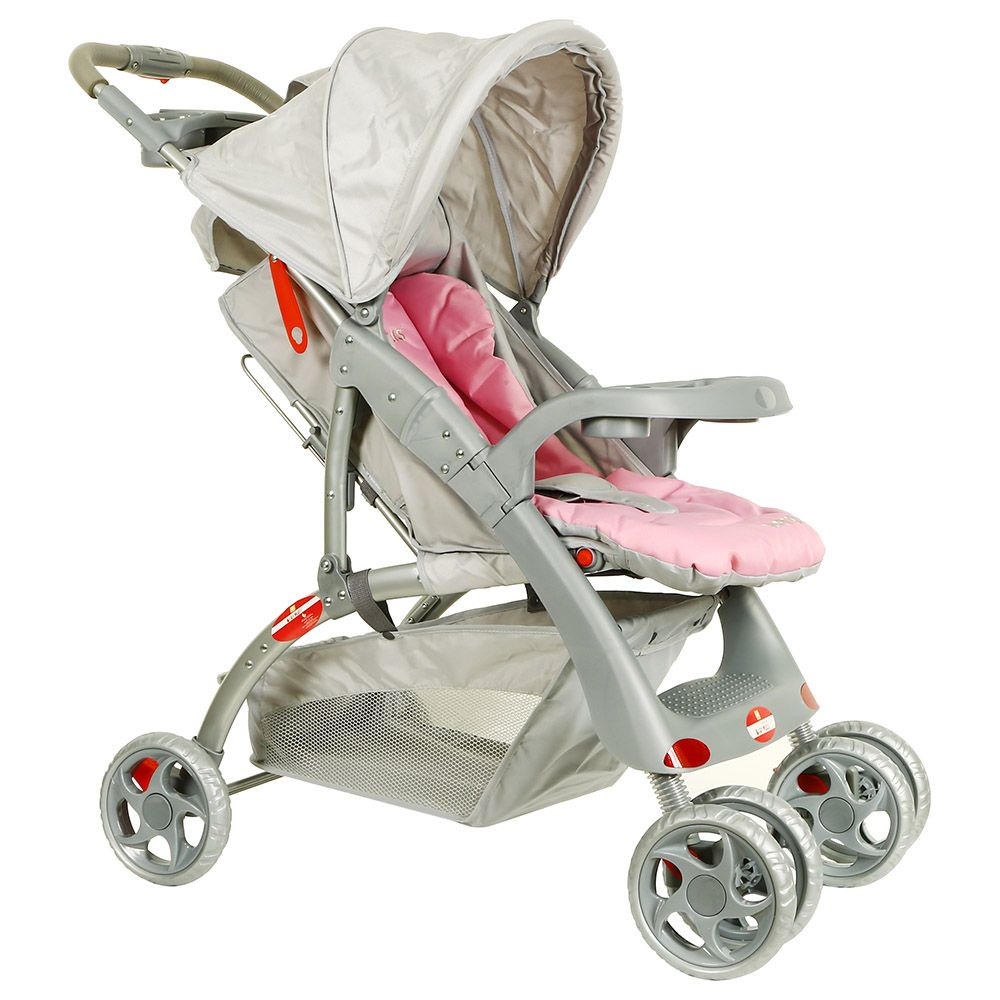 Baby Plus - Baby Stroller Cum Pram - Pink Grey