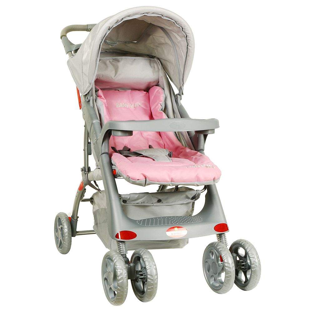 Baby Plus - Baby Stroller Cum Pram - Pink Grey