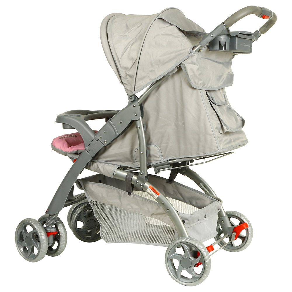 Baby Plus - Baby Stroller Cum Pram - Pink Grey