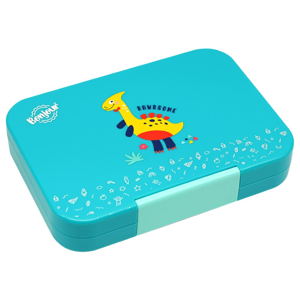 Bonjour - Snax Box 4/6 Compartment Bento Lunch Box - Green Dino