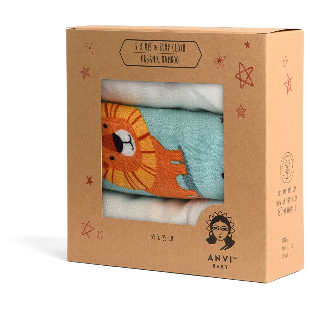 Anvi Baby - Burp & Bib Cloth - Pack of 3 - Lion hearted