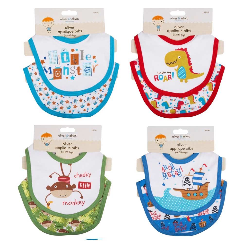 Oliver & Olivia - Boy Applique Bibs 2pk - Little Monster