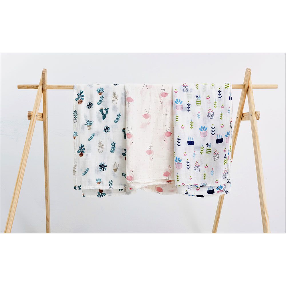 Anvi Baby - Organic Muslin Swaddle 2pc - Flamingo & Cactus