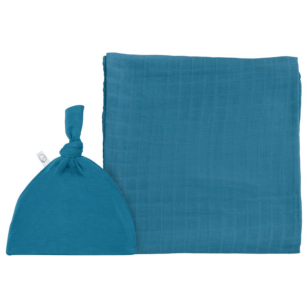 Anvi Baby - Organic Bamboo Beanie & Swaddle Set - Azure Sky