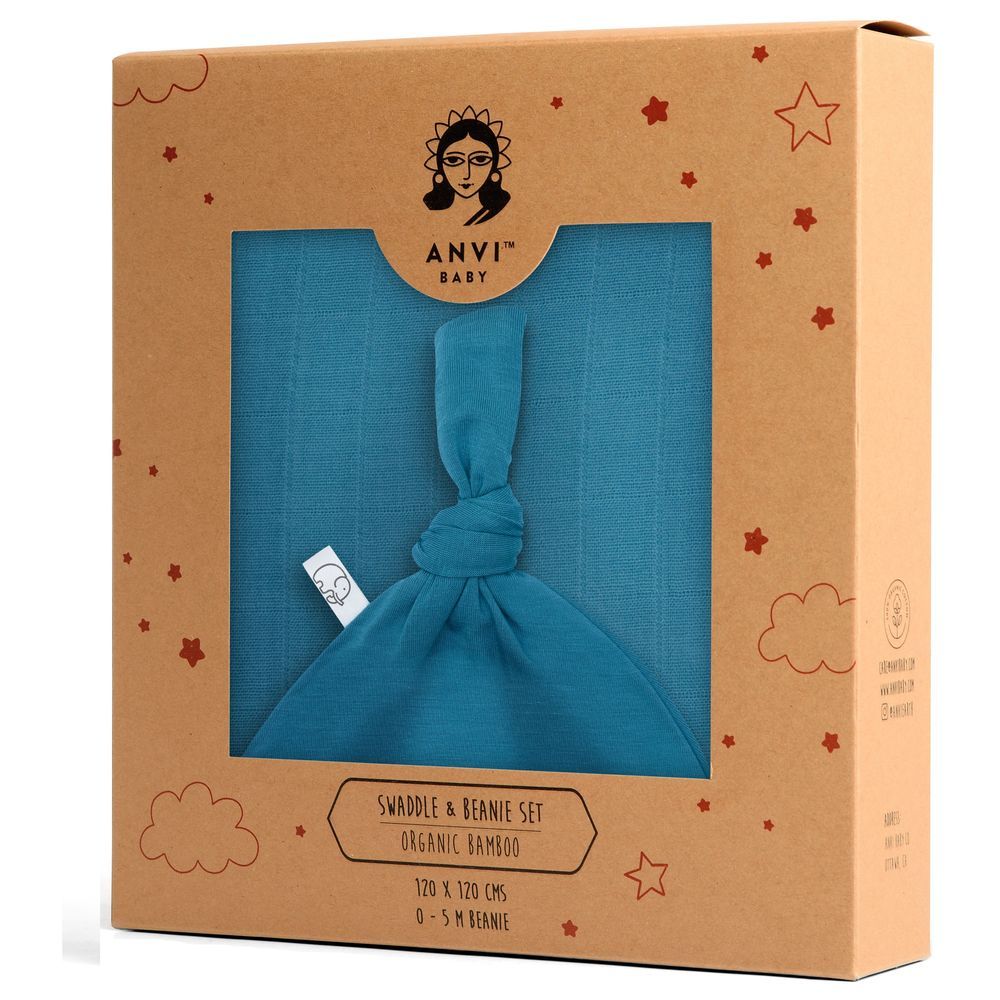 Anvi Baby - Organic Bamboo Beanie & Swaddle Set - Azure Sky