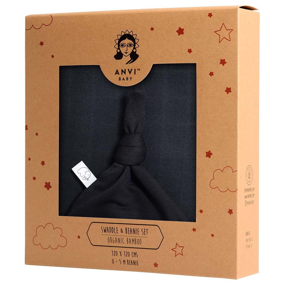 Anvi Baby - Organic Bamboo Beanie & Swaddle Set - Charcoal