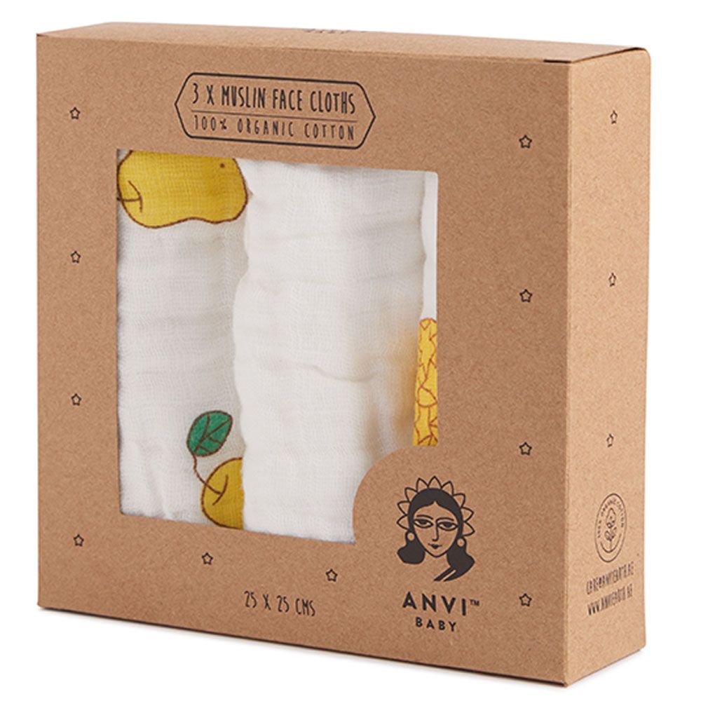 Anvi Baby - Organic Muslin Face Cloth 3pc - Quite A Pear