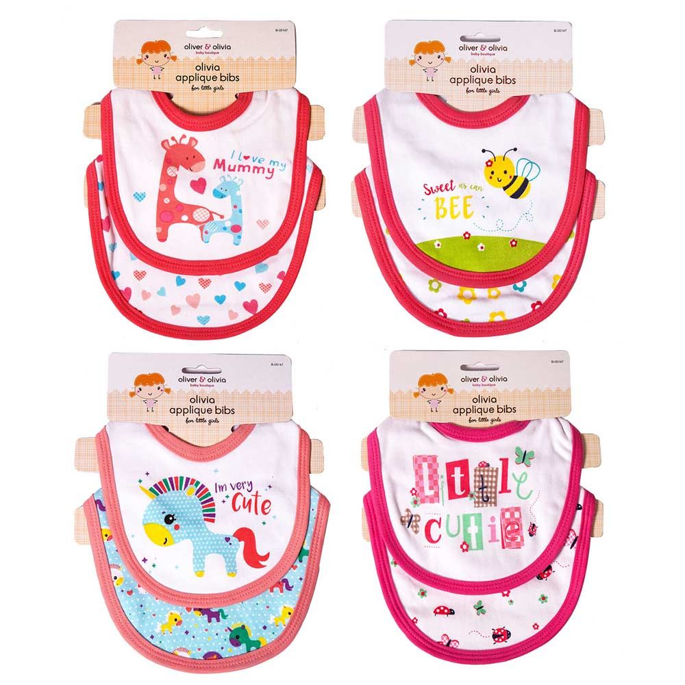 Oliver & Olivia - Girl Applique Bibs 2pk - Bee