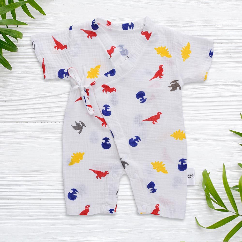 Anvi Baby - Organic Muslin Kimono Romper - Dino - Mite