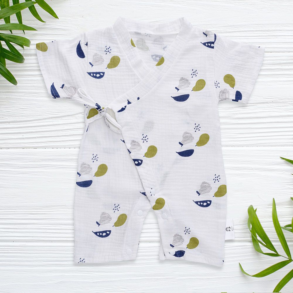 Anvi Baby - Organic Muslin Kimono Romper, Perfect Pear