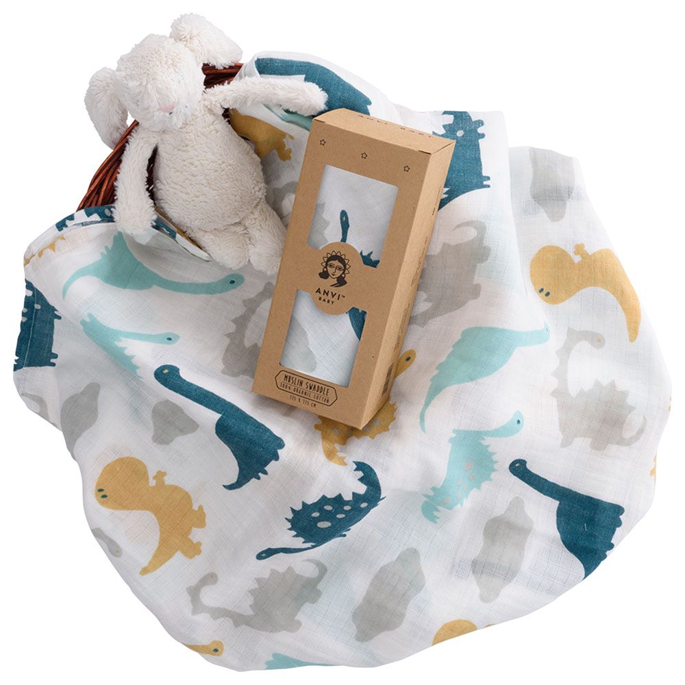 Anvi Baby - Organic Cotton Muslin Swaddle Wrap Dinosaur Island