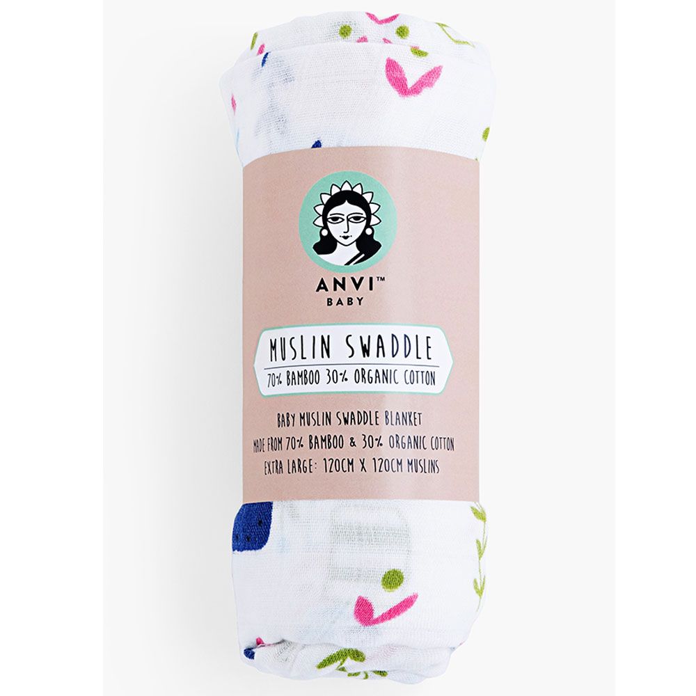 Anvi Baby - Organic Bamboo Muslin Swaddle Wrap - Leaf Out