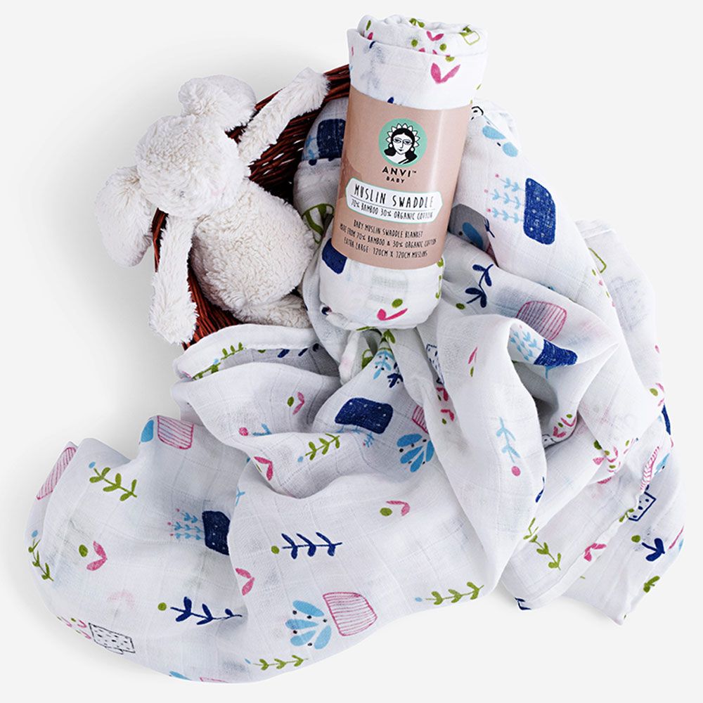 Anvi Baby - Organic Bamboo Muslin Swaddle Wrap - Leaf Out