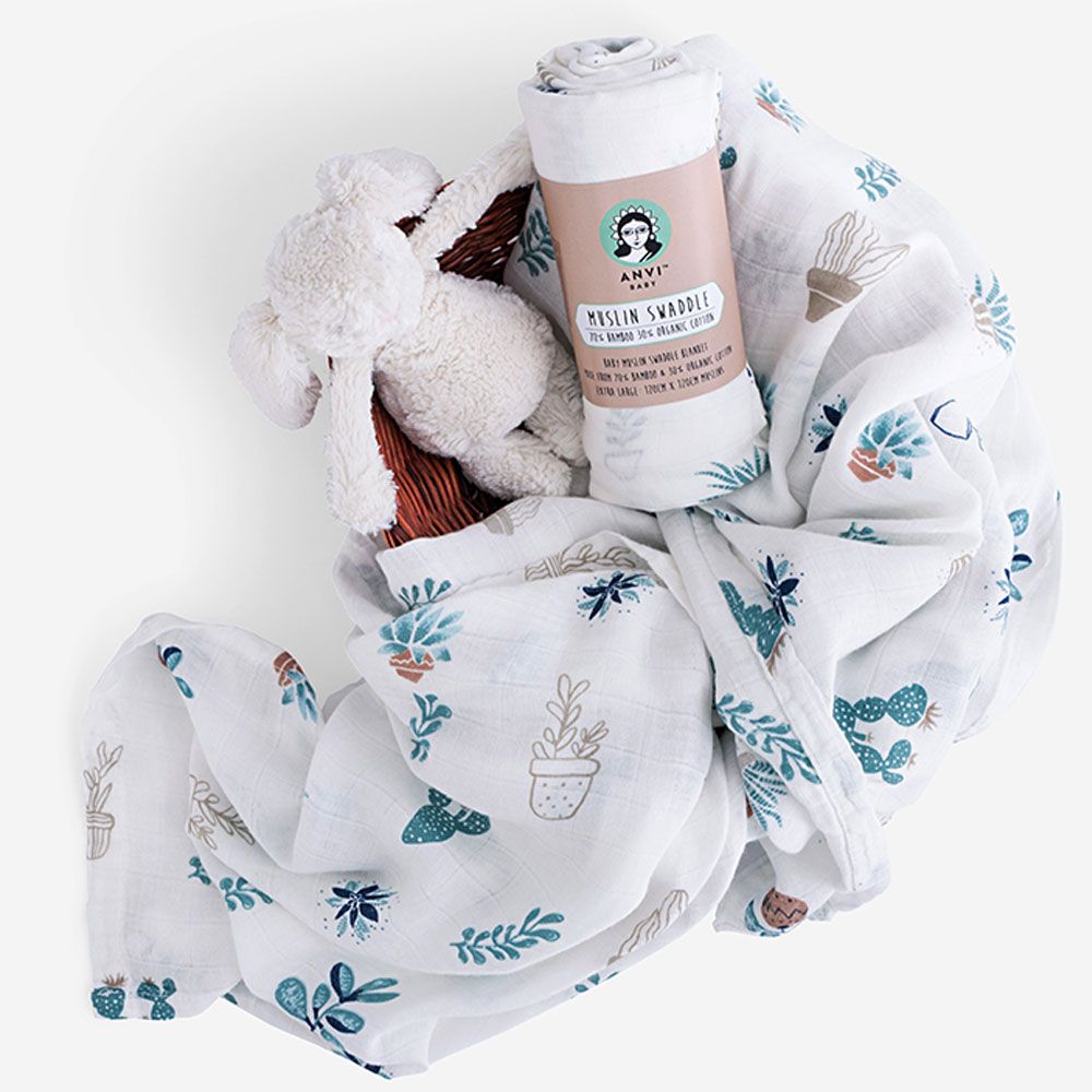 Anvi Baby - Organic Bamboo Muslin Swaddle Wrap - Cactus