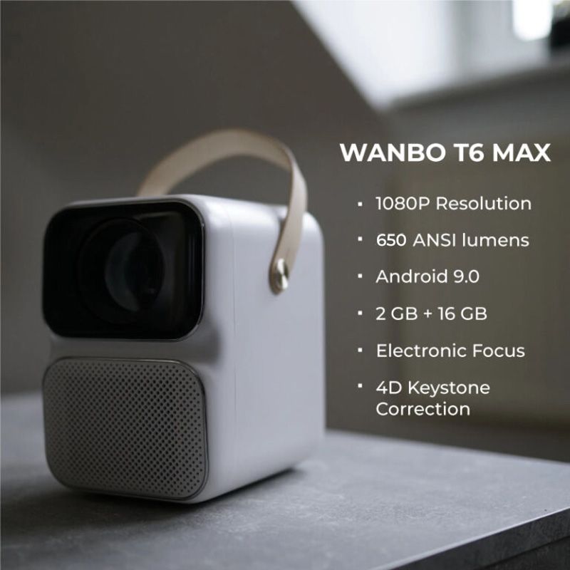 Wanbo - T6 Max 4K 1080P Android 9.0 Mini Projector - White