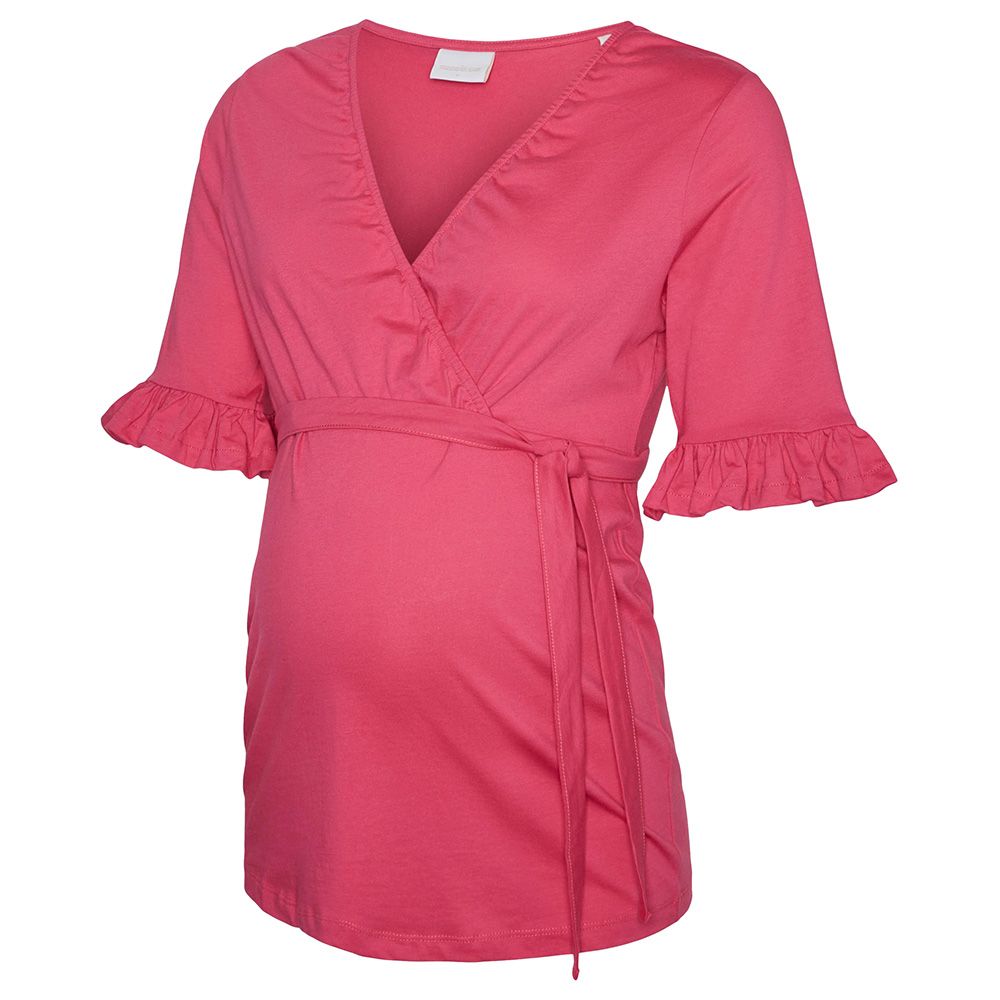 Mamalicious - Tess V-Neck Blouse - Fuchsia Fedora