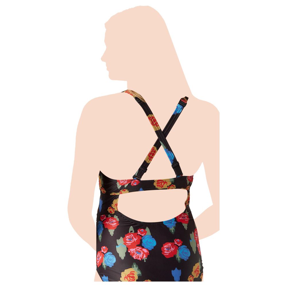 Mamalicious - Flower Print Swimsuit - Black