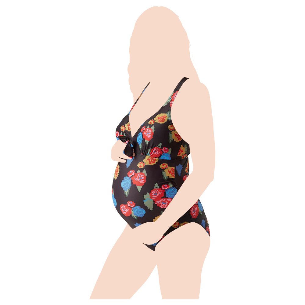 Mamalicious - Flower Print Swimsuit - Black