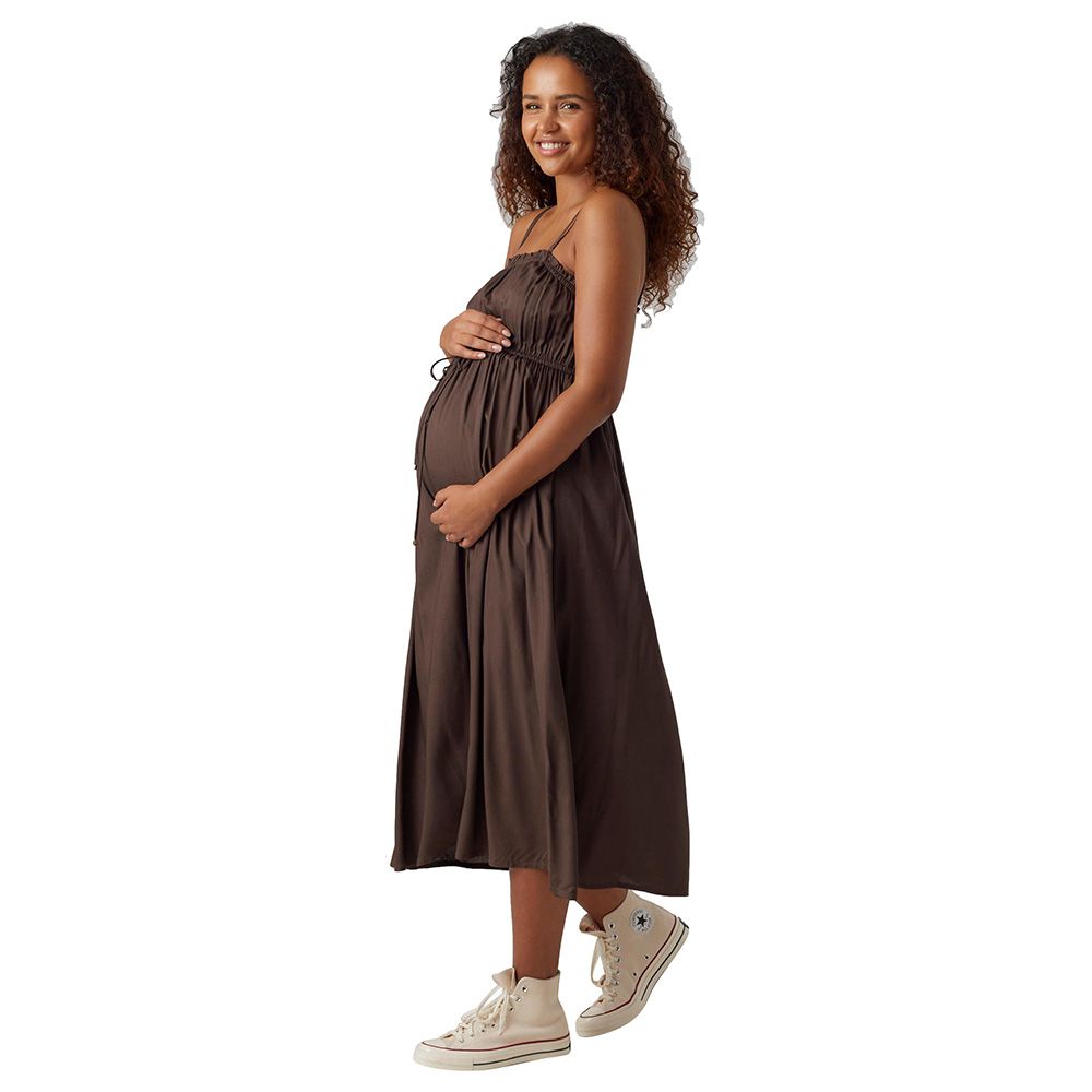 Mamalicious - Strapless Midi Dress - Seal Brown