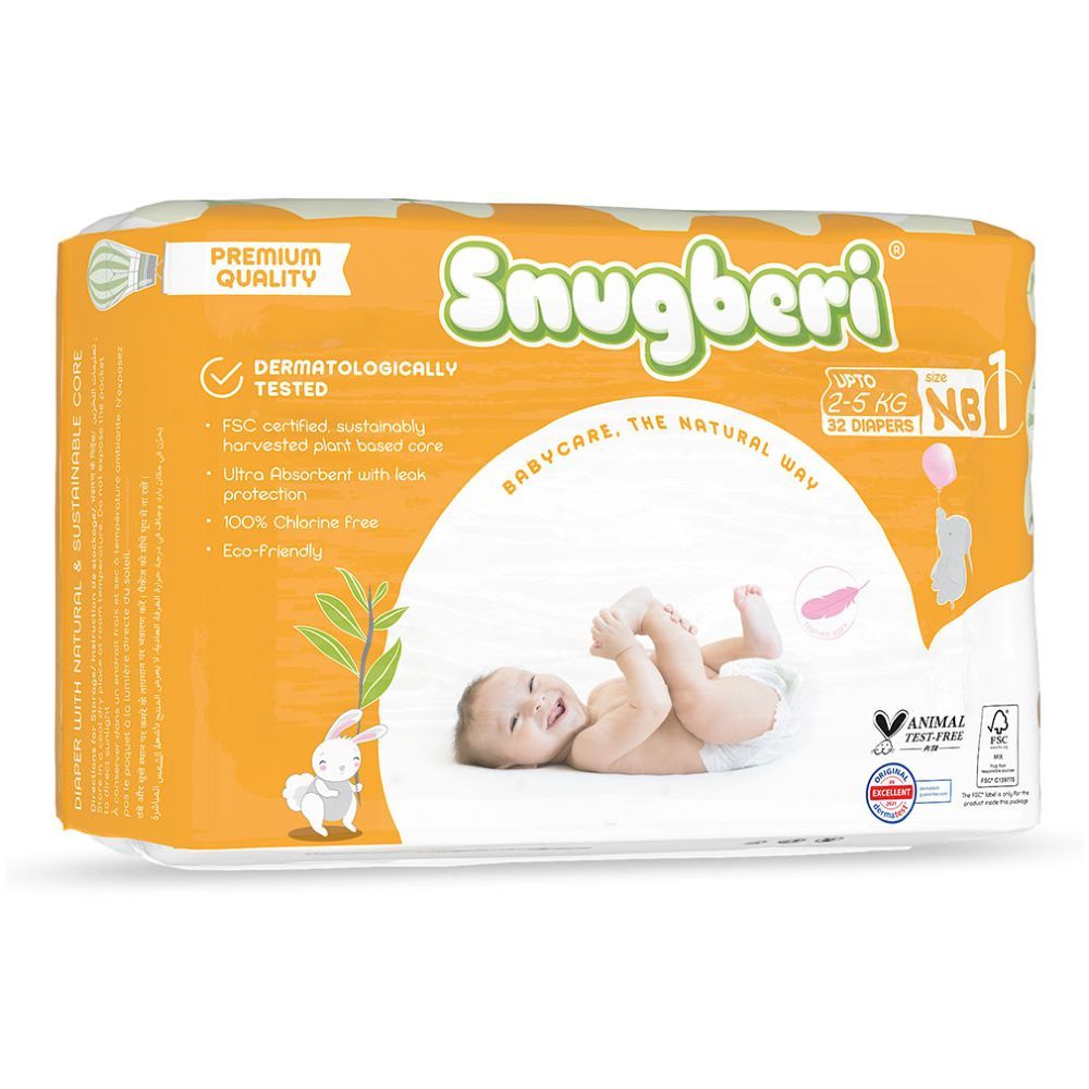 Snugberi - Premium Eco-friendly Diaper Size 1 New Born 2-5Kg 32pcs