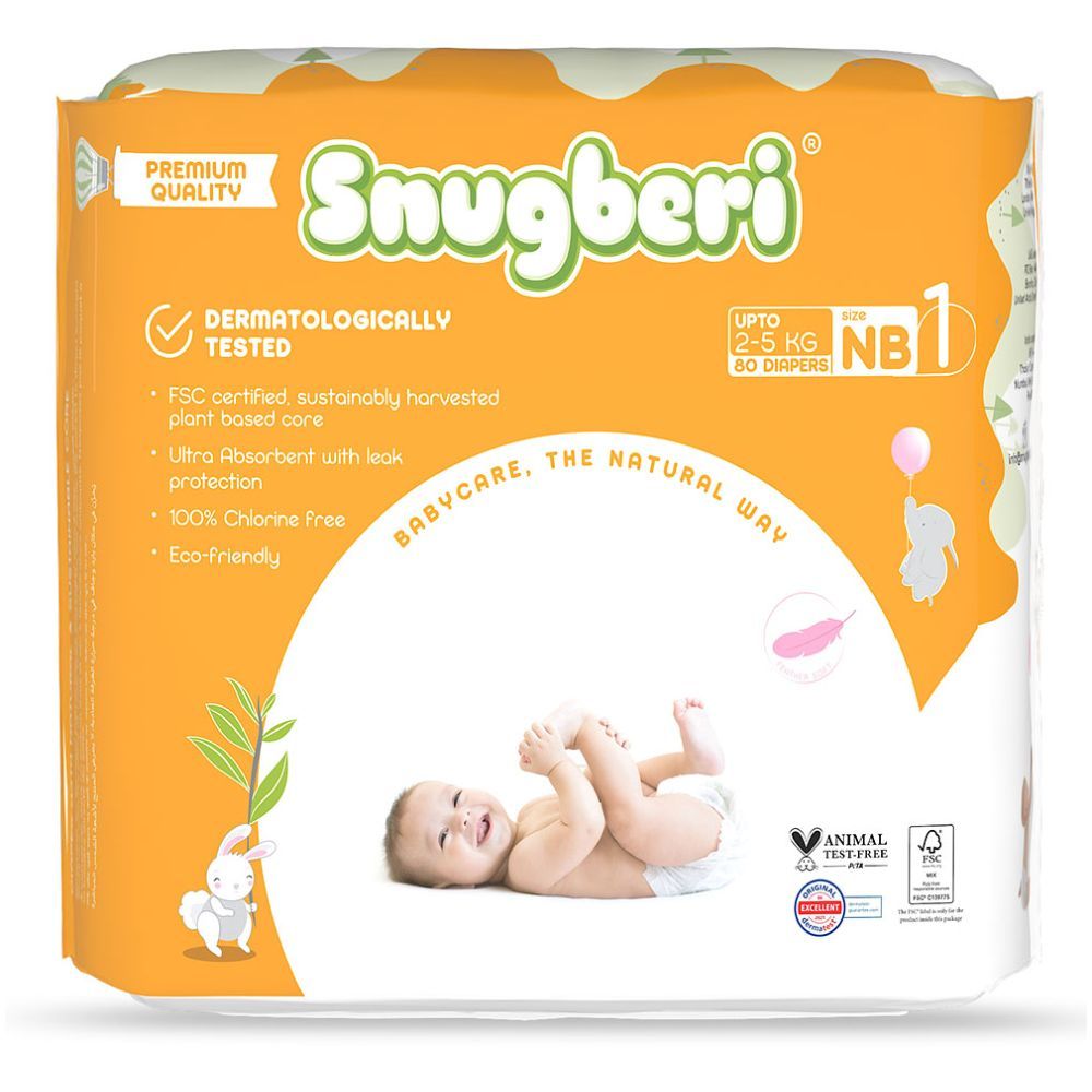 Snugberi - Premium Eco-friendly Diaper Size 1 New Born 2-5Kg - Mega Pack 80pcs