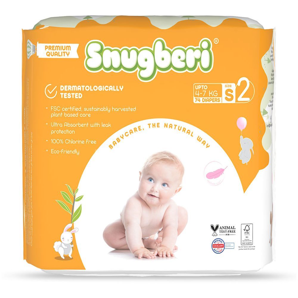 Snugberi - Premium Eco-friendly Diaper Size 2 Small 4-7kg - Mega Pack 74pcs