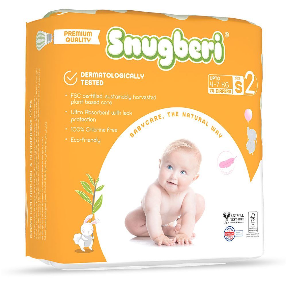 Snugberi - Premium Eco-friendly Diaper Size 2 Small 4-7kg - Mega Pack 74pcs