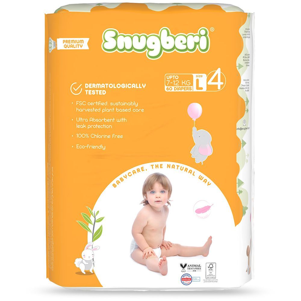 Snugberi - Premium Eco-friendly Diaper Size 4 Large 7-12 kg - Mega Pack 60pcs