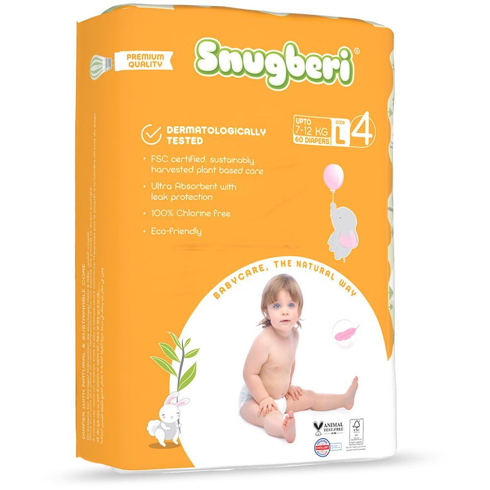 Snugberi - Premium Eco-friendly Diaper Size 4 Large 7-12 kg - Mega Pack 60pcs