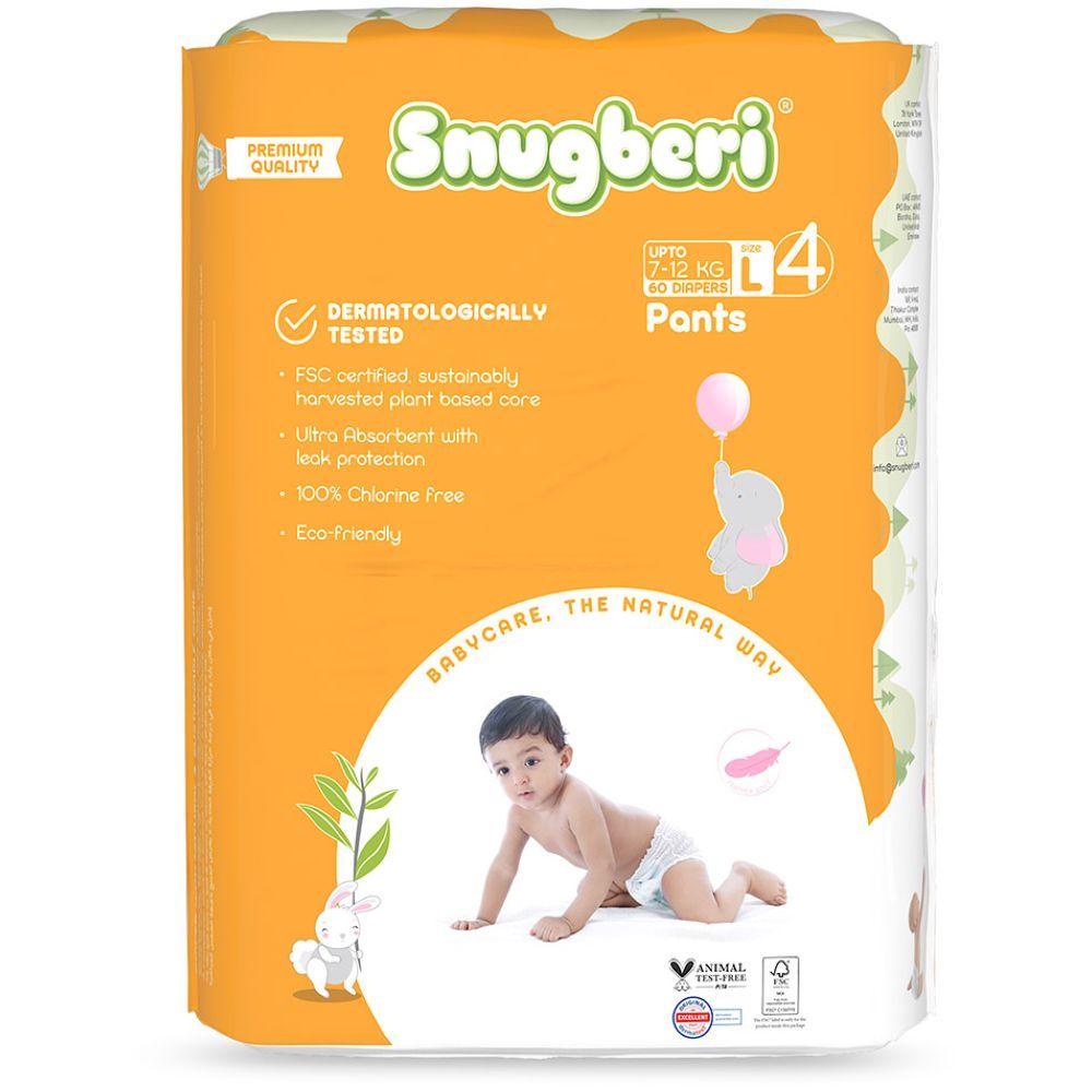 Snugberi - Premium Eco-friendly Diaper Pants Size 4 Large 7-12 kg - Mega Pack 60pcs