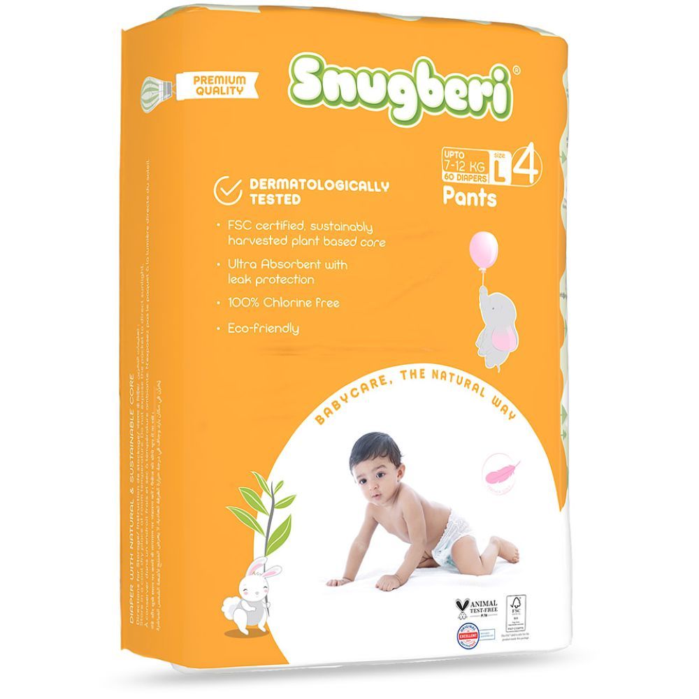 Snugberi - Premium Eco-friendly Diaper Pants Size 4 Large 7-12 kg - Mega Pack 60pcs