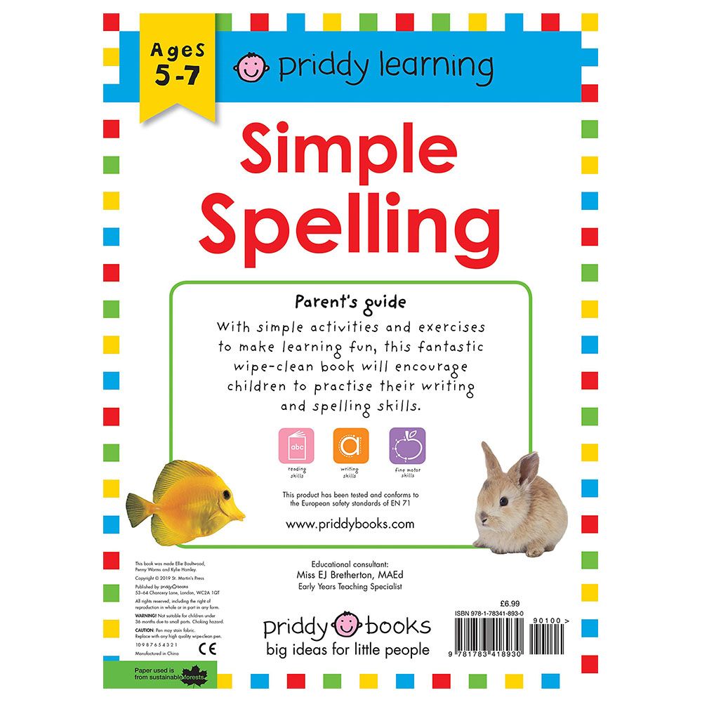 Priddy Wipe Clean: Simple Spelling Workbook