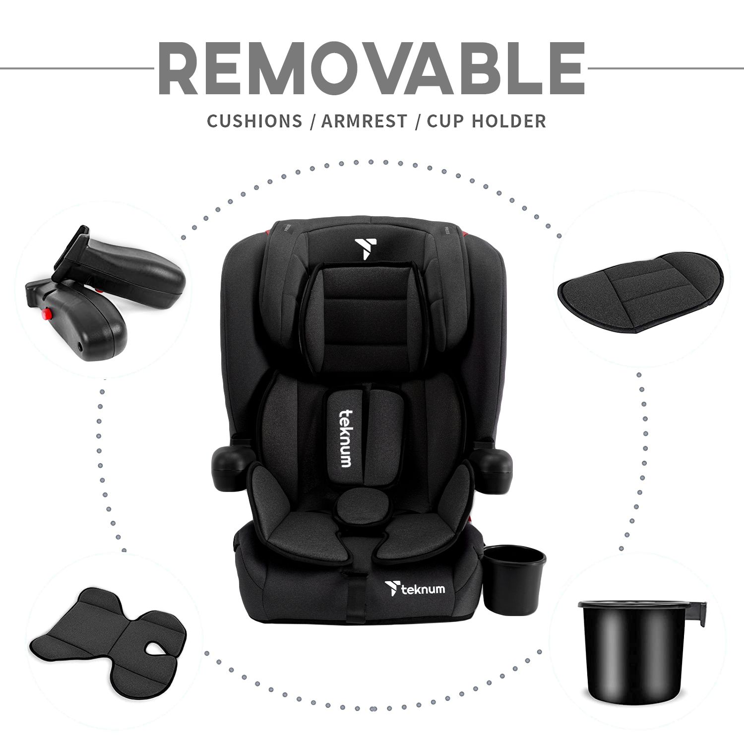 Teknum Pack and Go Foldable Car Seat w / Ace Ivory Diaper Bag - Black