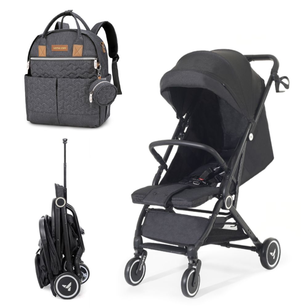 Teknum - Travel Cabin Stroller With Rugged Diaper Backpack Set - Black