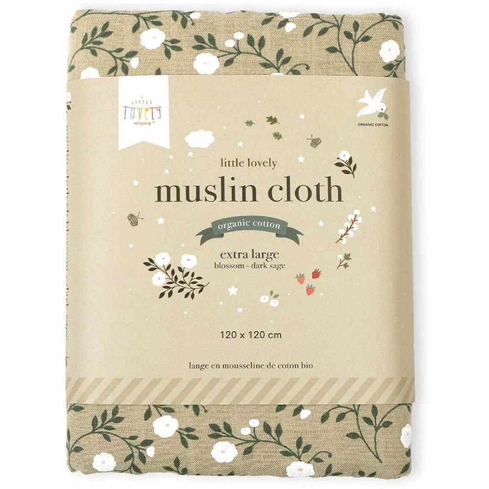 A little Lovely Company - Muslin Cloth Blossom XL - Dark Sage