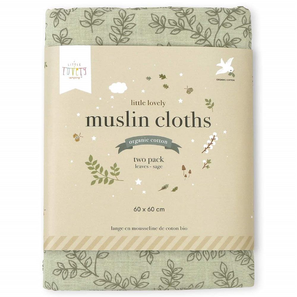 A little Lovely Company - Muslin Cloth Set of 2 Leaves - Sage