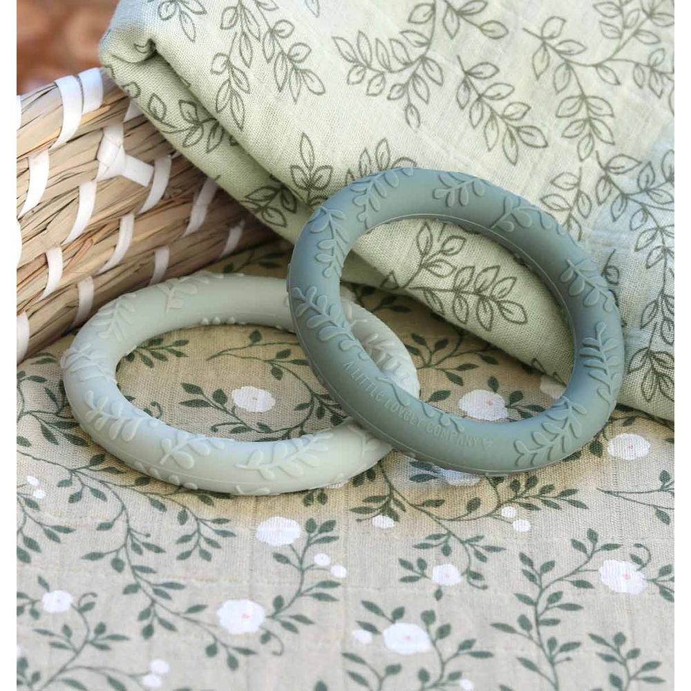 A little Lovely Company - Leaves Teether - Pack of 2 - Sage