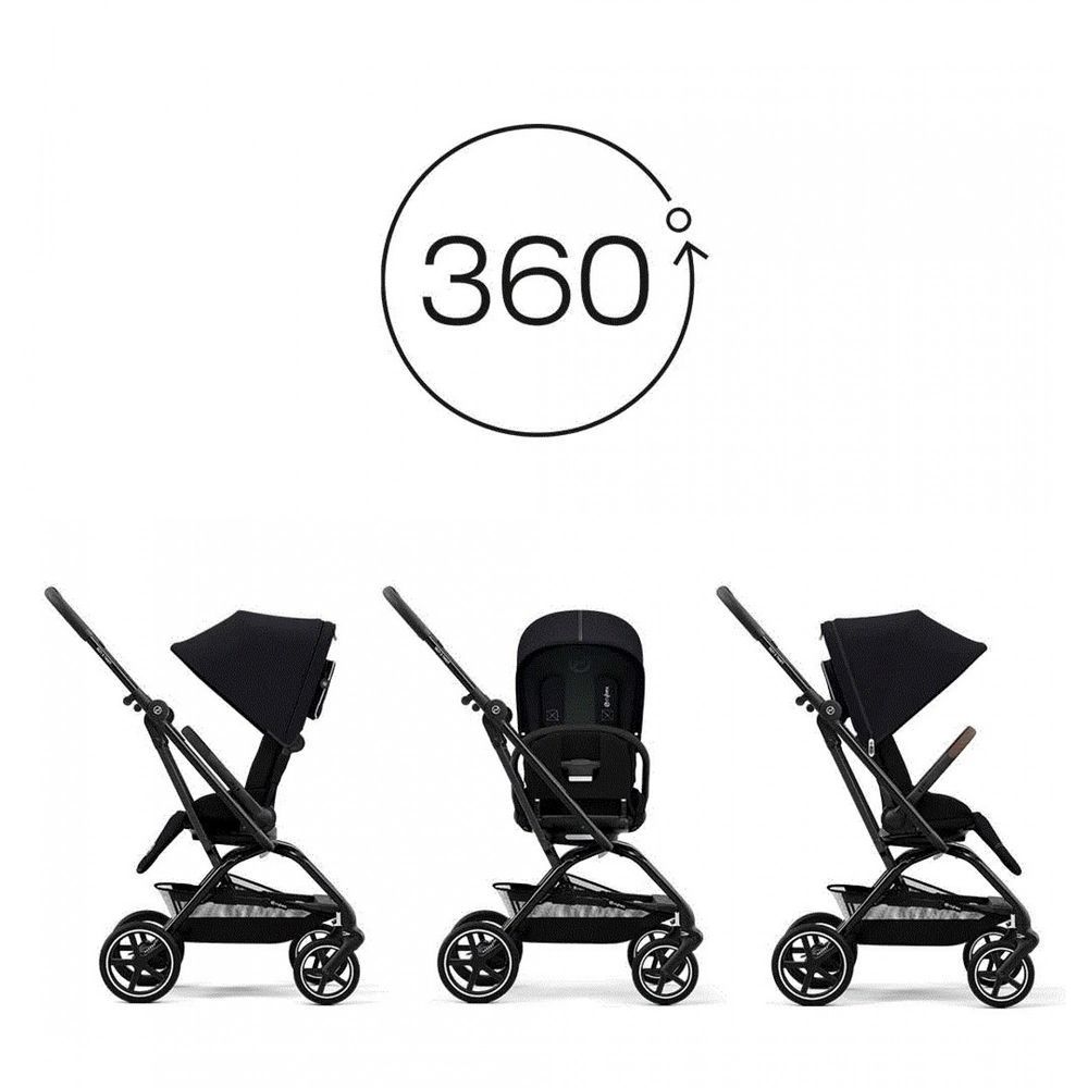 Cybex - Eezy S Twist + 2 Black Frame Stroller - Moon Black With Cs Eezy S Line Adapter - Black