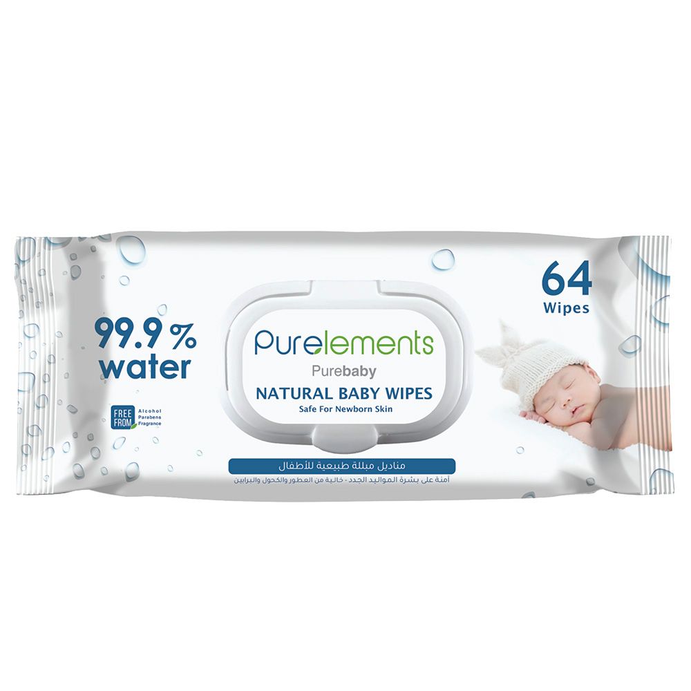 Purelements - Natural 99.9% Water Wipes 64pcs - Bundle of 12