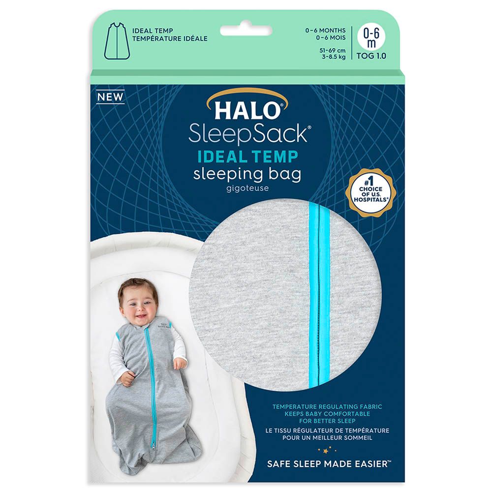 Halo - 100% Cotton Sleeping Bag - Midnight Moons + Heather Grey - 6-18M