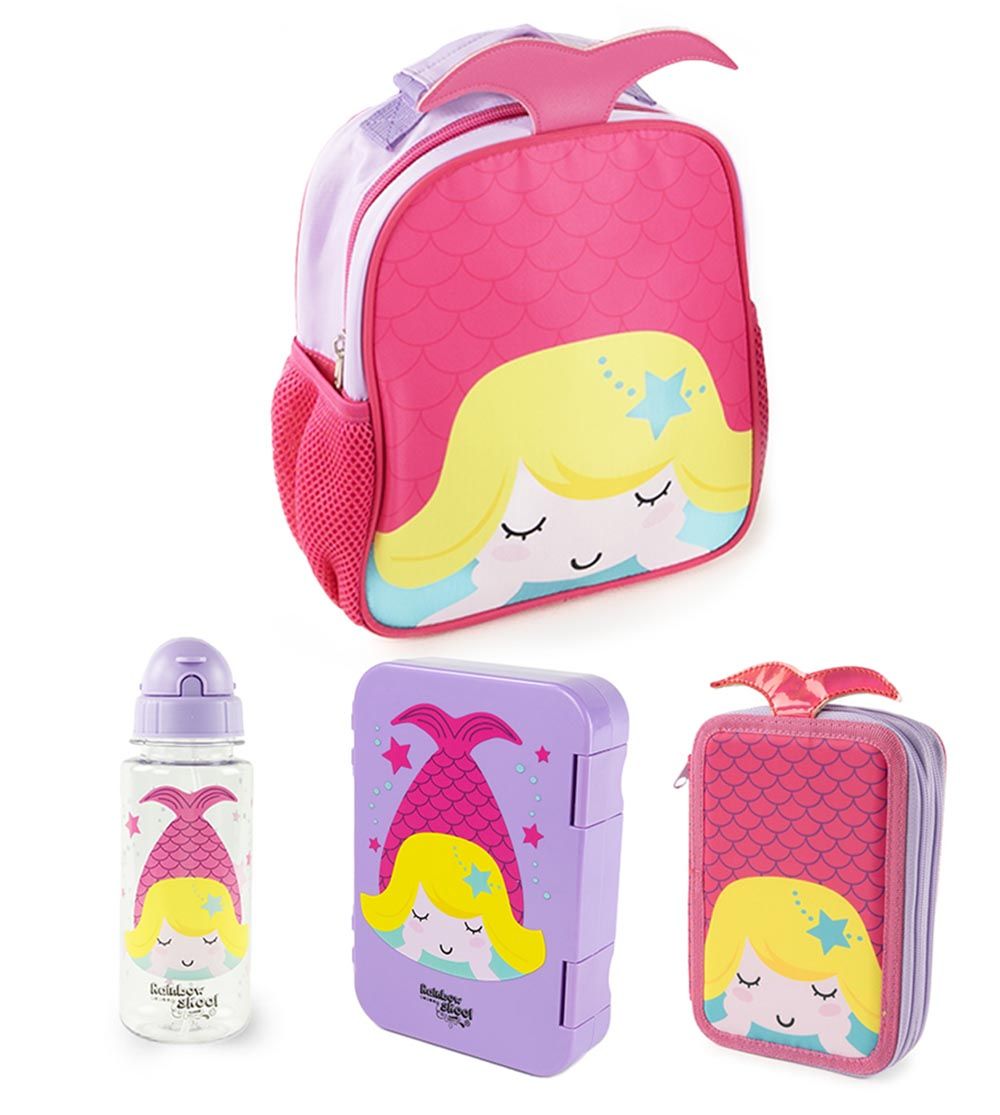 Rainbow Skool - Mermaid Set of 4 - Toddler - Backpack, Stationary Bag, Lunchbox & Tritan Water Bottle