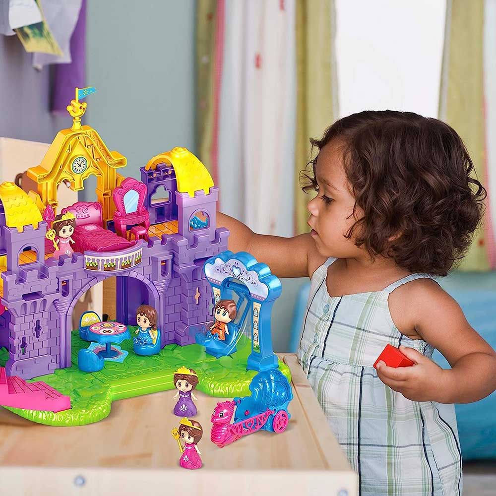 Fitto - Princess Castle Dollhouse With 4 Rooms - Pink