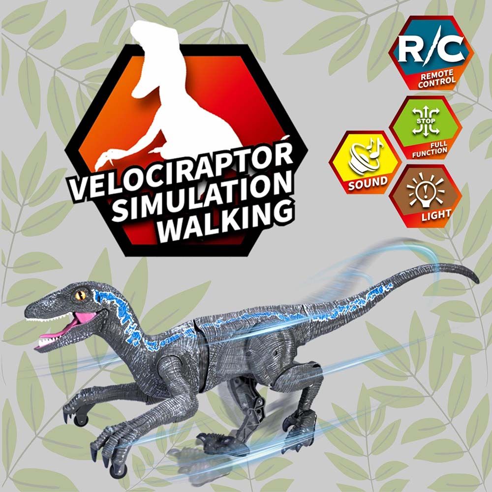 Fitto - Remote Control Velociraptor Dinosaur Toy - Grey - Blue