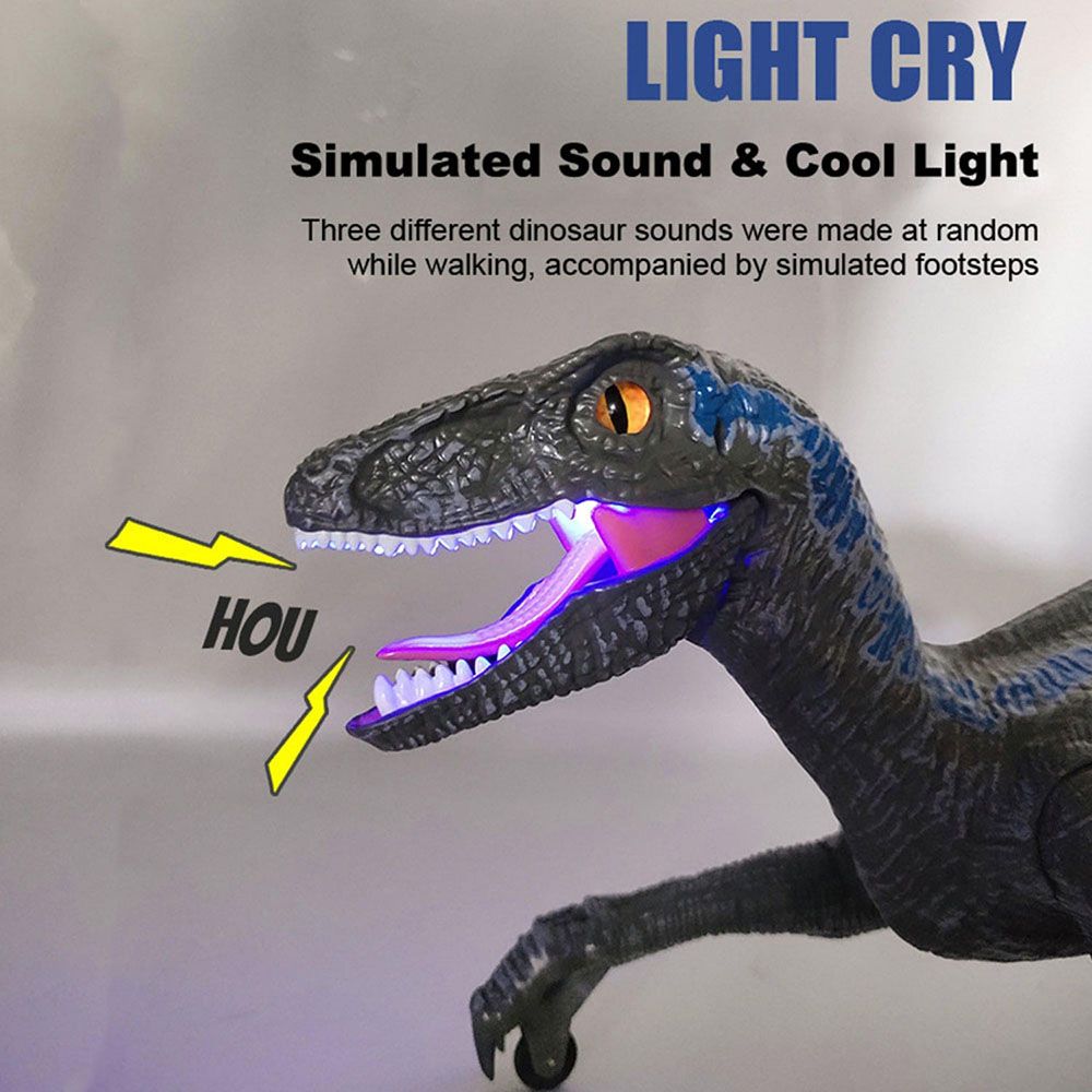 Fitto - Remote Control Velociraptor Dinosaur Toy - Grey - Blue