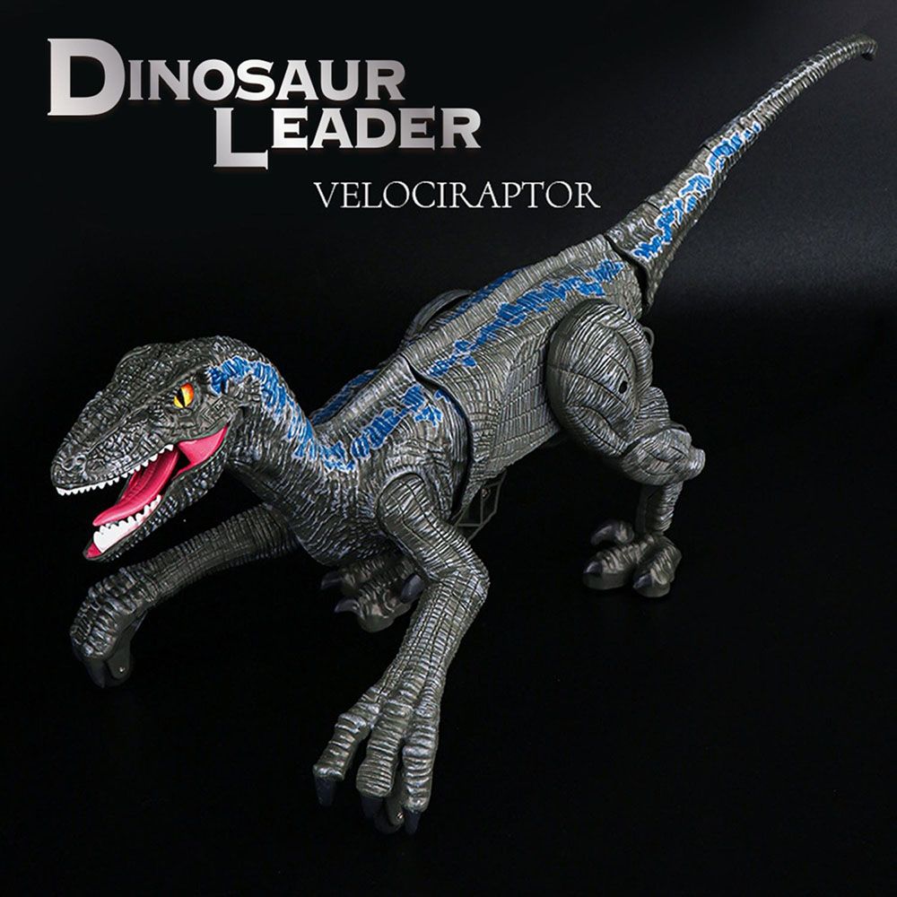 Fitto - Remote Control Velociraptor Dinosaur Toy - Grey - Blue